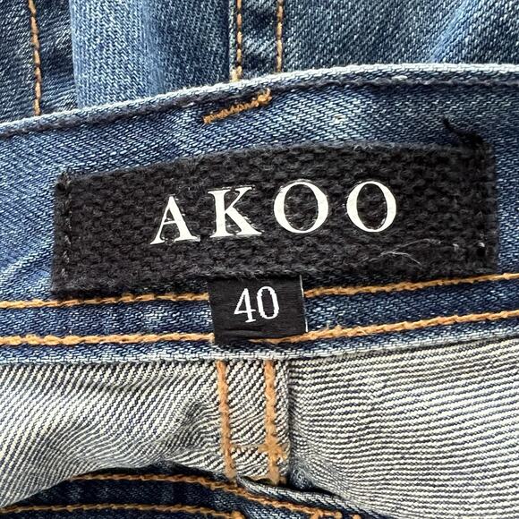 AKOO Jeans Mens 40/34 Blue Paint Splatter Distressed No Rivals Patch Big Oak Fit - Picture 10 of 16